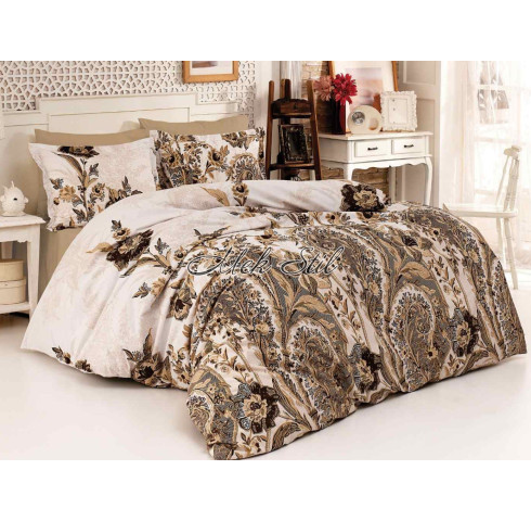 Луксозно спално бельо сатен памучен модел Дейзи в кафяво