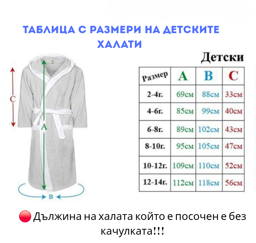 Размери на детските халати за баня