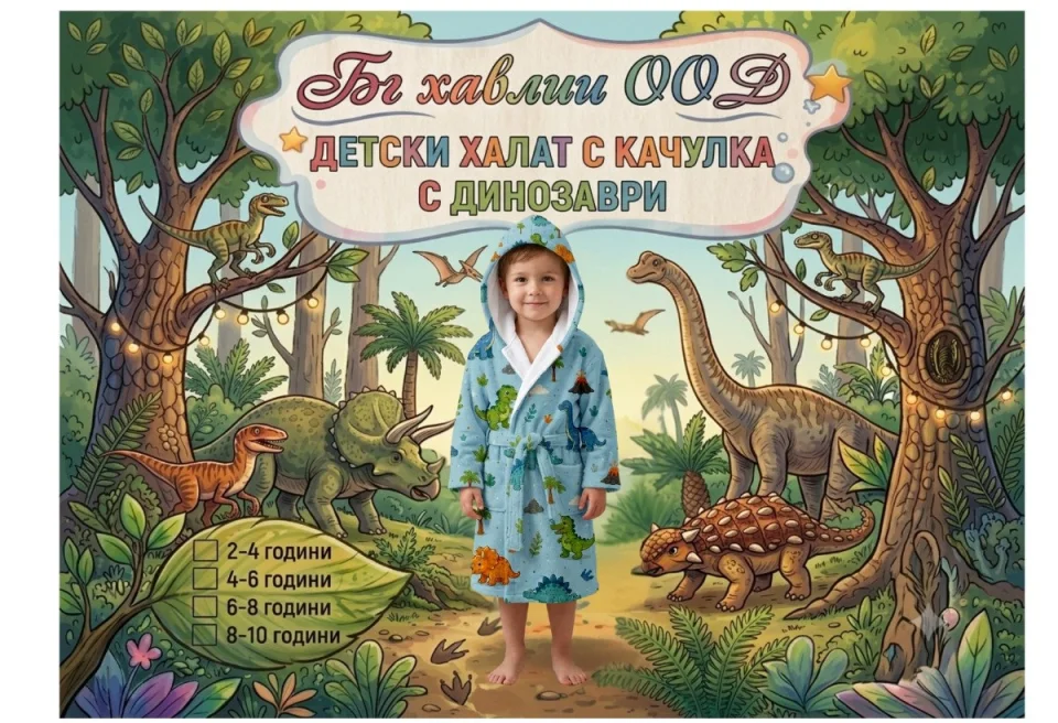 Детски халати за баня Детски халат за баня Дино