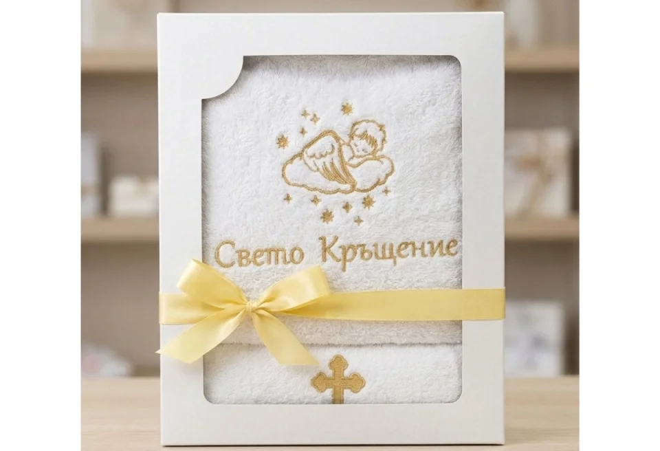 Хавлиени кърпи за кръщене Бели кърпи комплект за кръщене в луксозна кутия Мечти